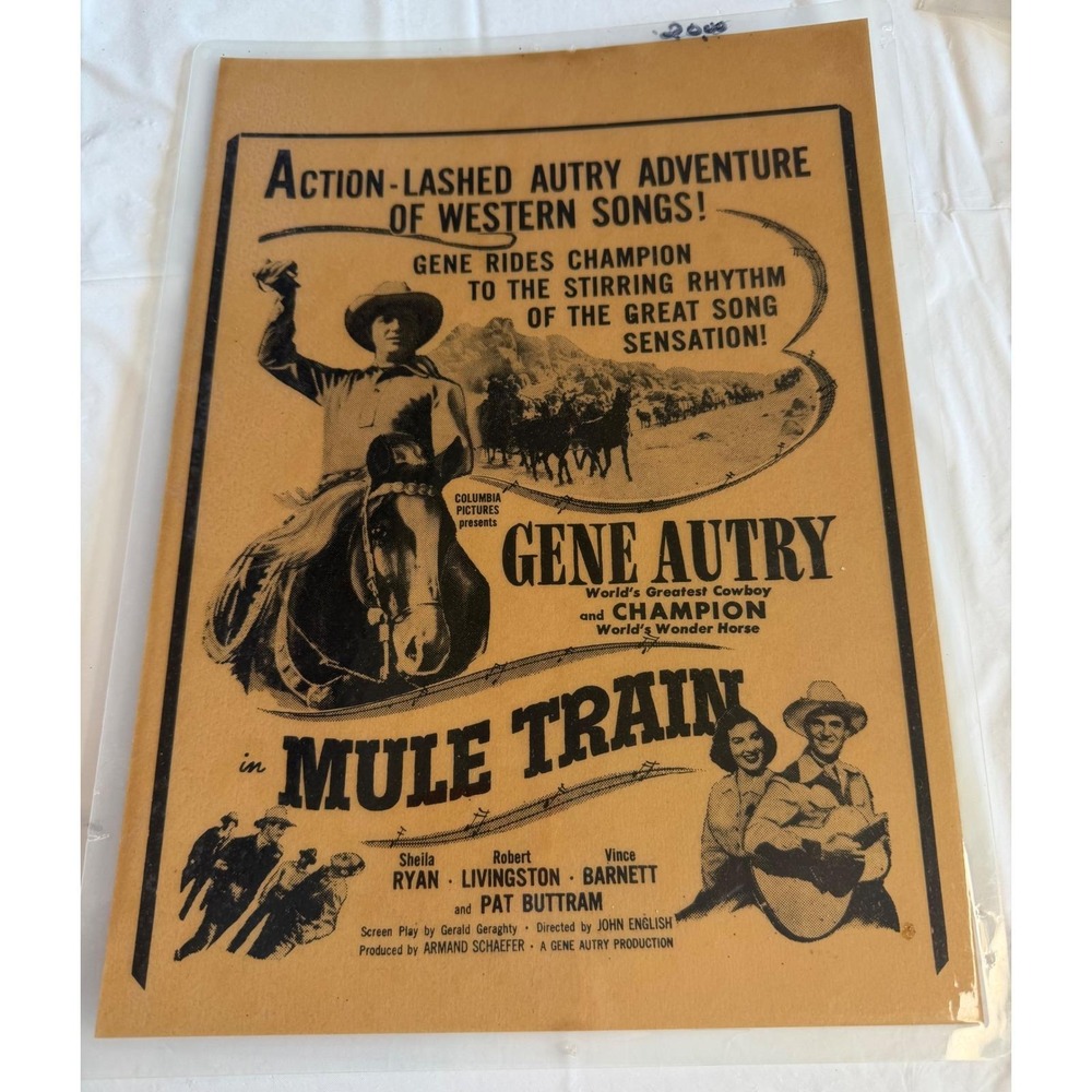 Vintage Gene Autry Mule Train Movie Poster Window Card Columbia Pictures S008‎